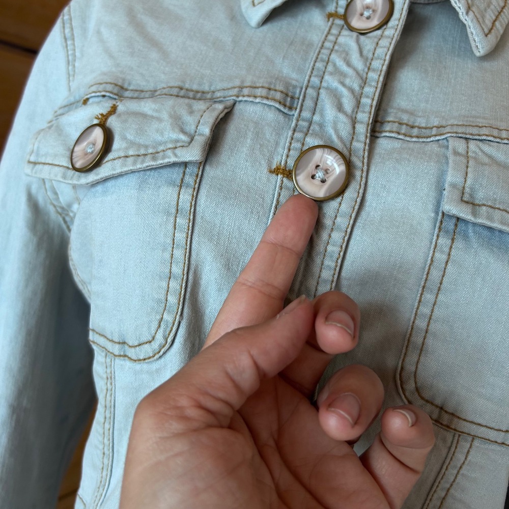 Utility Safari Military Denim Jacket Women Large Light Wash Y2K Faded Glory - Picture 3 of 7